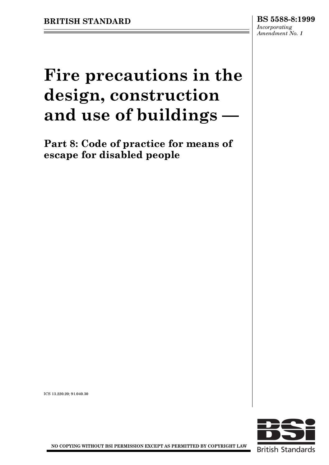 BS 5588-8-1999 Fire precautions in the design, construction